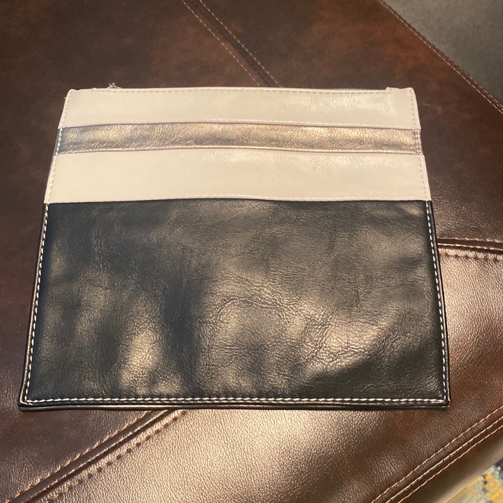 Faux Leather Black, White and Metallic Zipper Pouch